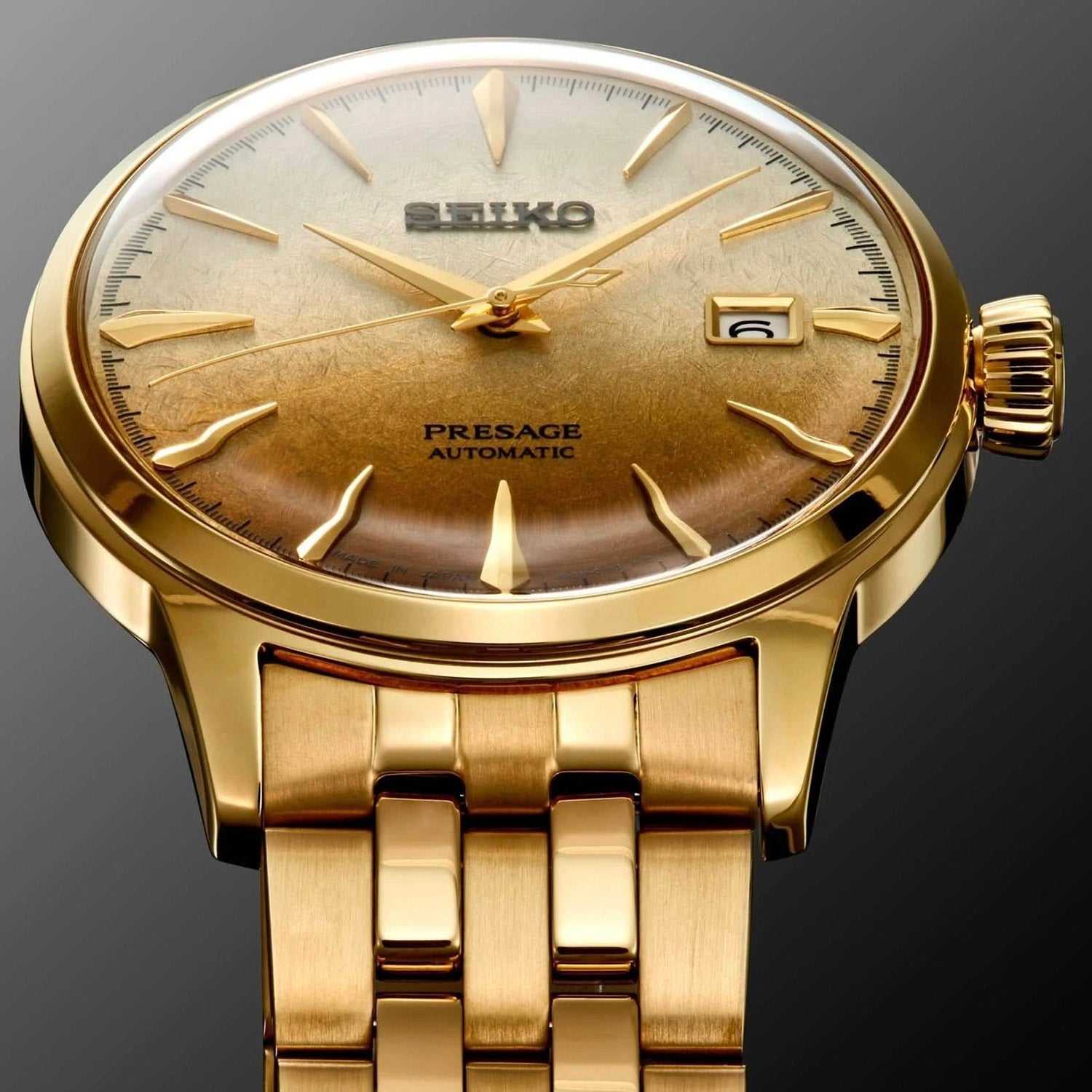 Presage Men Automatic Gold Dial Analog Stainless Steel Watch SRPK46J1