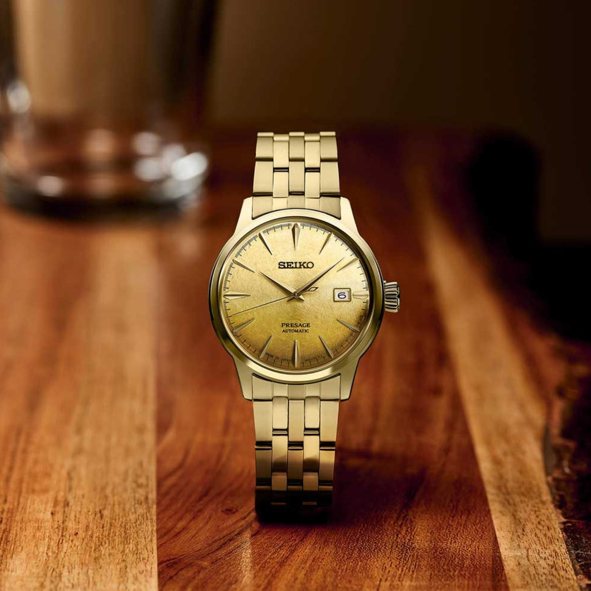 Presage Men Automatic Gold Dial Analog Stainless Steel Watch SRPK46J1
