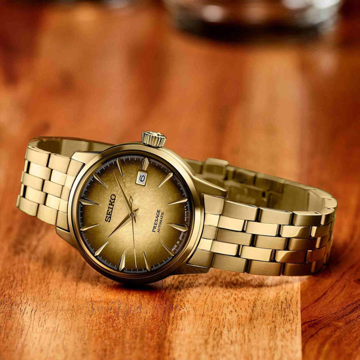Presage Men Automatic Gold Dial Analog Stainless Steel Watch SRPK48J1