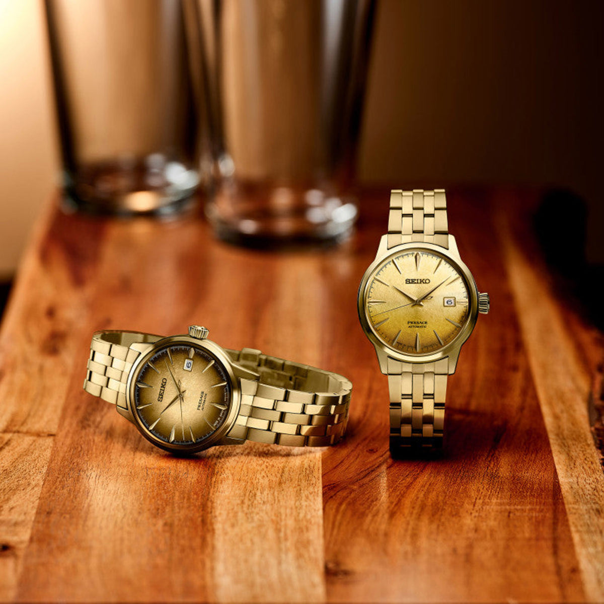 Presage Men Automatic Gold Dial Analog Stainless Steel Watch SRPK48J1