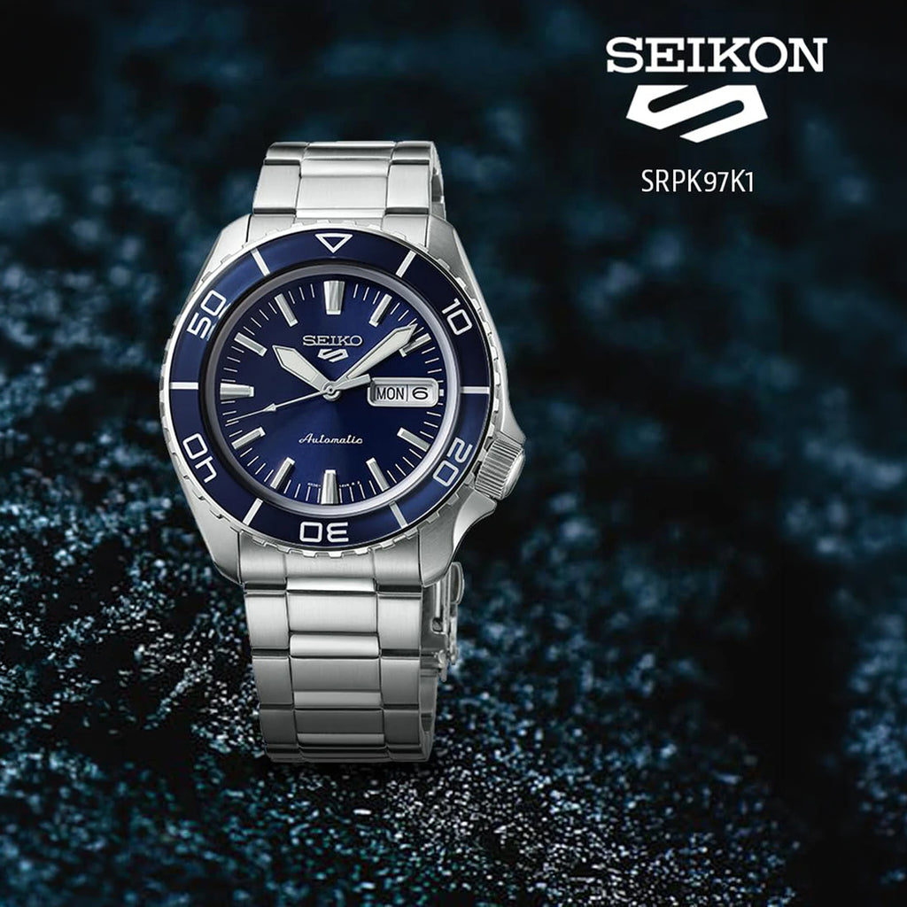 5 Sports Men Automatic Blue Dial Analog Stainless Steel Watch SRPK97K1