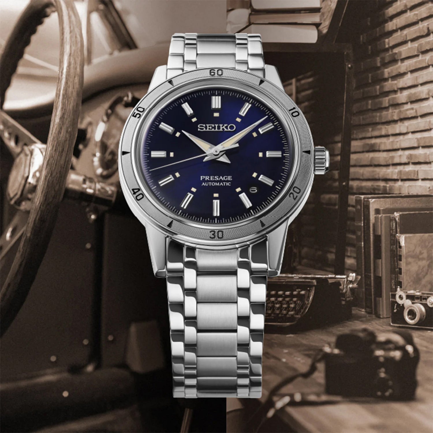 Presage Men Automatic Blue Dial Analog Stainless Steel Watch SRPL07J1