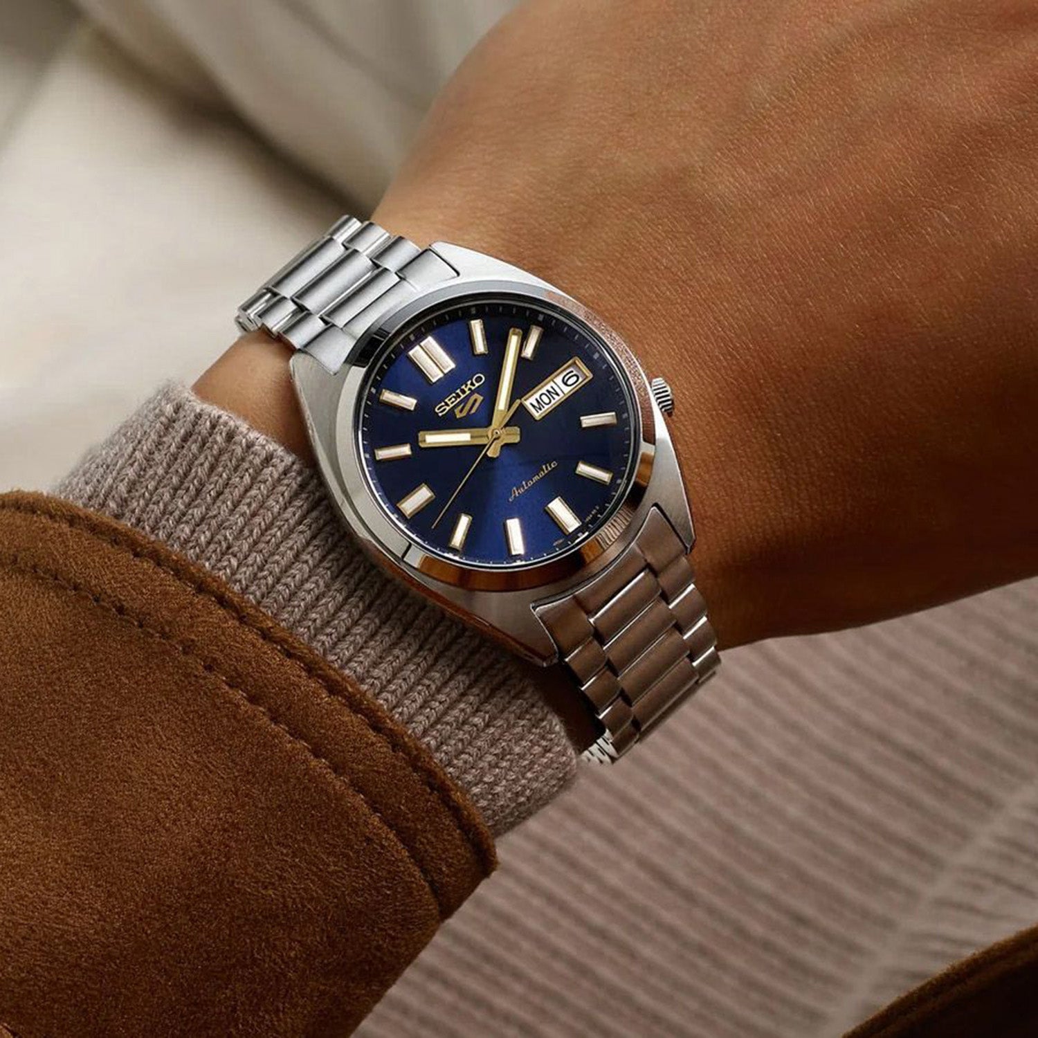 5 Sports Men Automatic Blue Dial Analog Stainless Steel Watch SRPL55K1