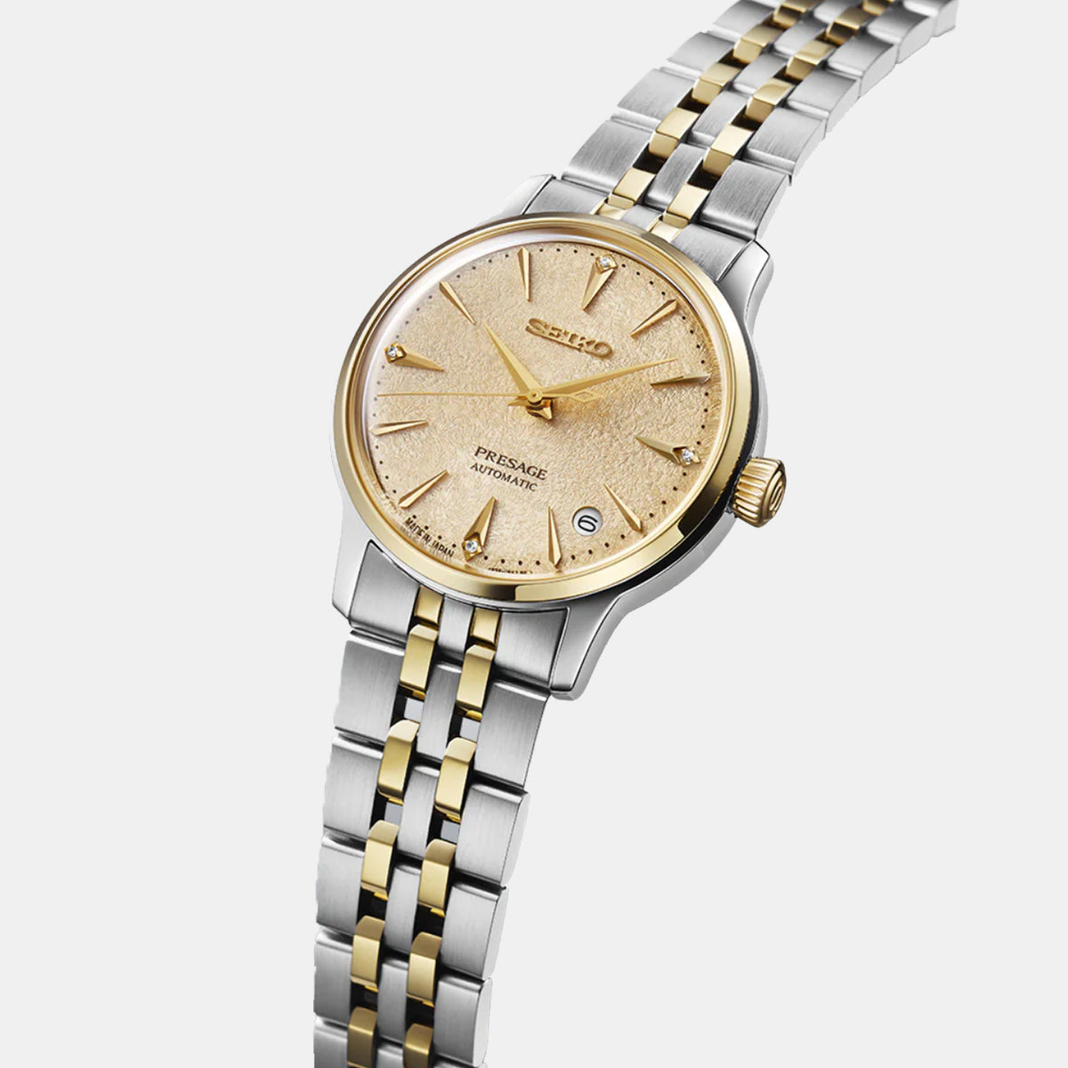 Presage Women Automatic Gold Dial Analog Stainless Steel Watch SRPL64J1