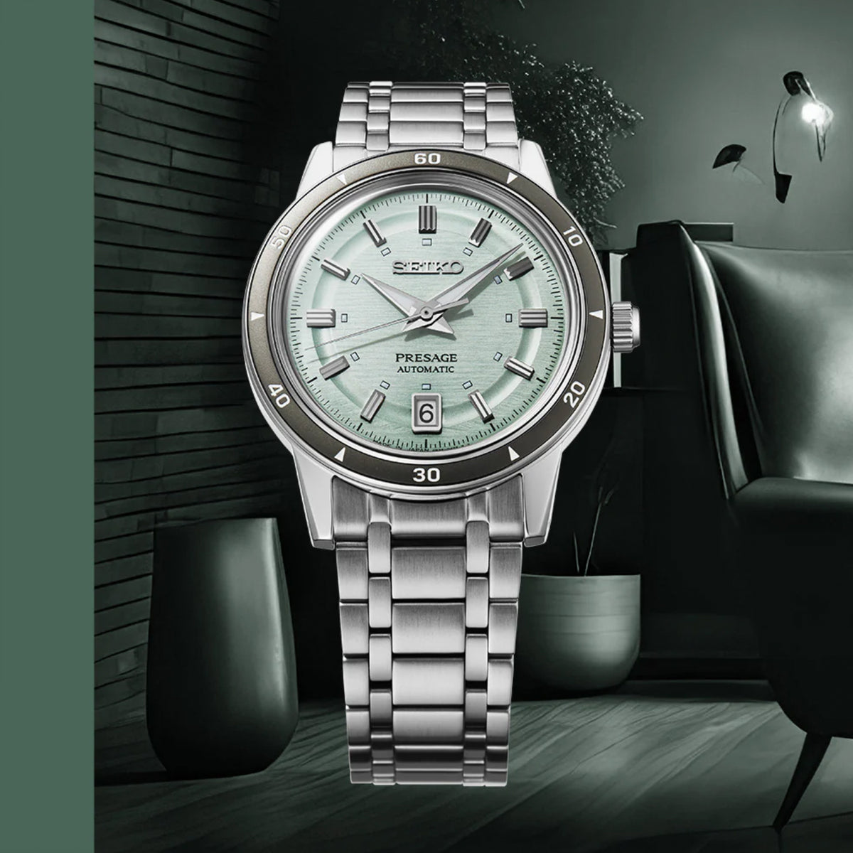 Presage Men Automatic Green Dial Analog Stainless Steel Watch SRPL71J1