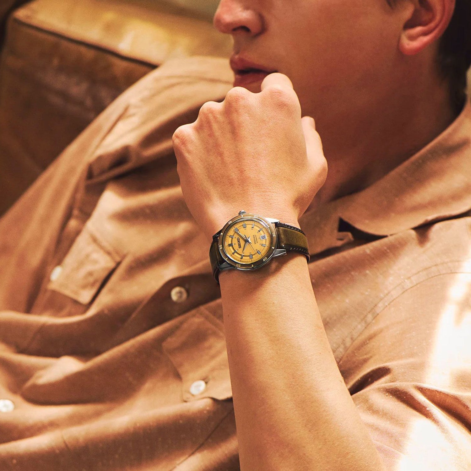 Presage Men Automatic Yellow Dial Analog Stainless Steel Watch SRPL75J1