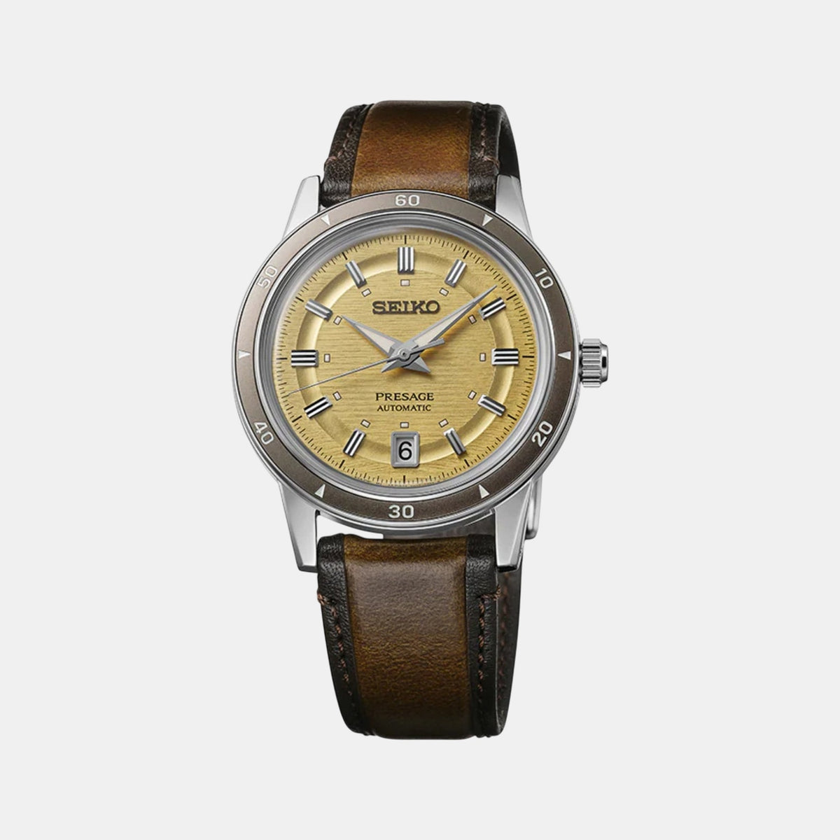 Presage Men Automatic Yellow Dial Analog Leather Watch SRPL75J1