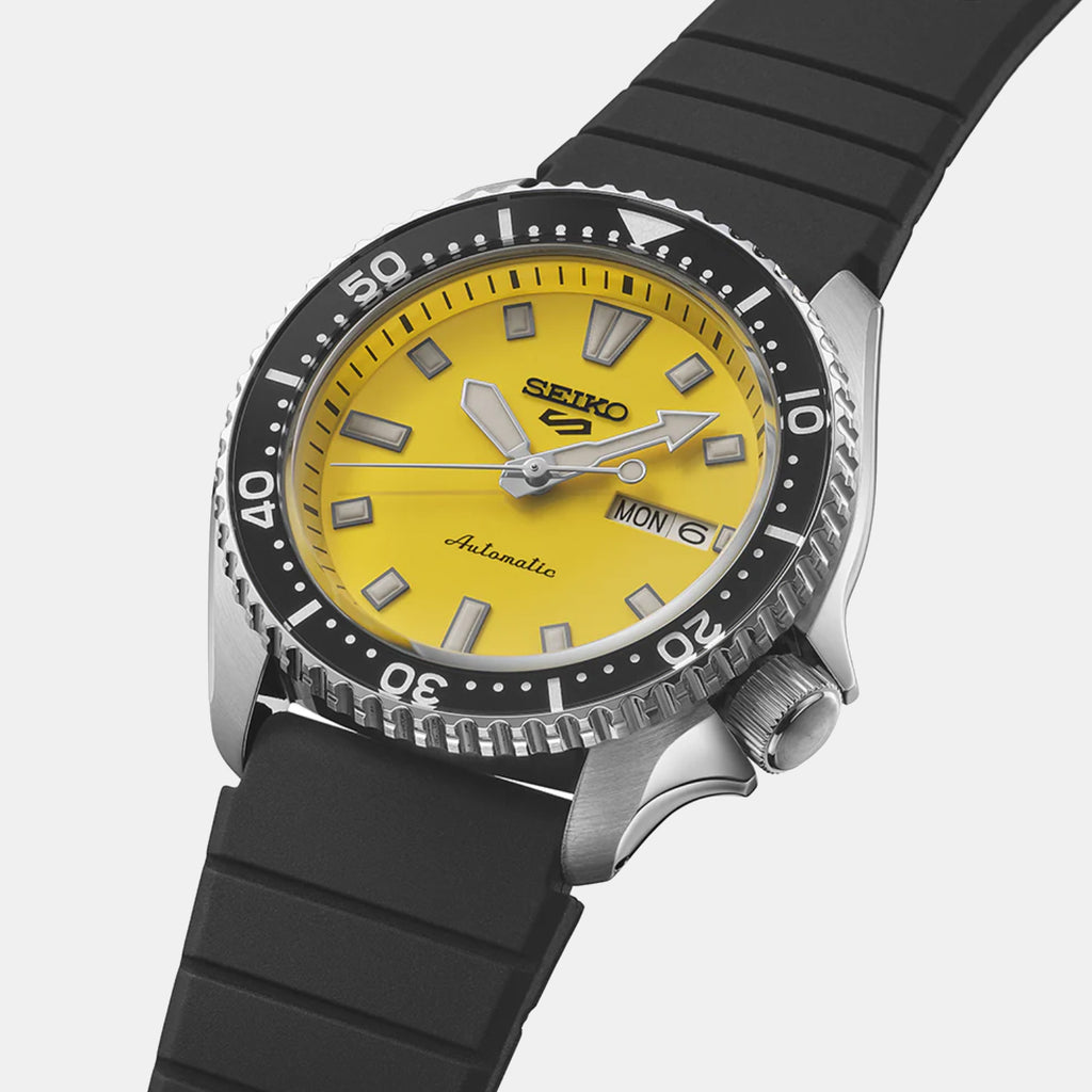 5 Sports Men Automatic Yellow Dial Analog Silicone Watch SRPL87K1