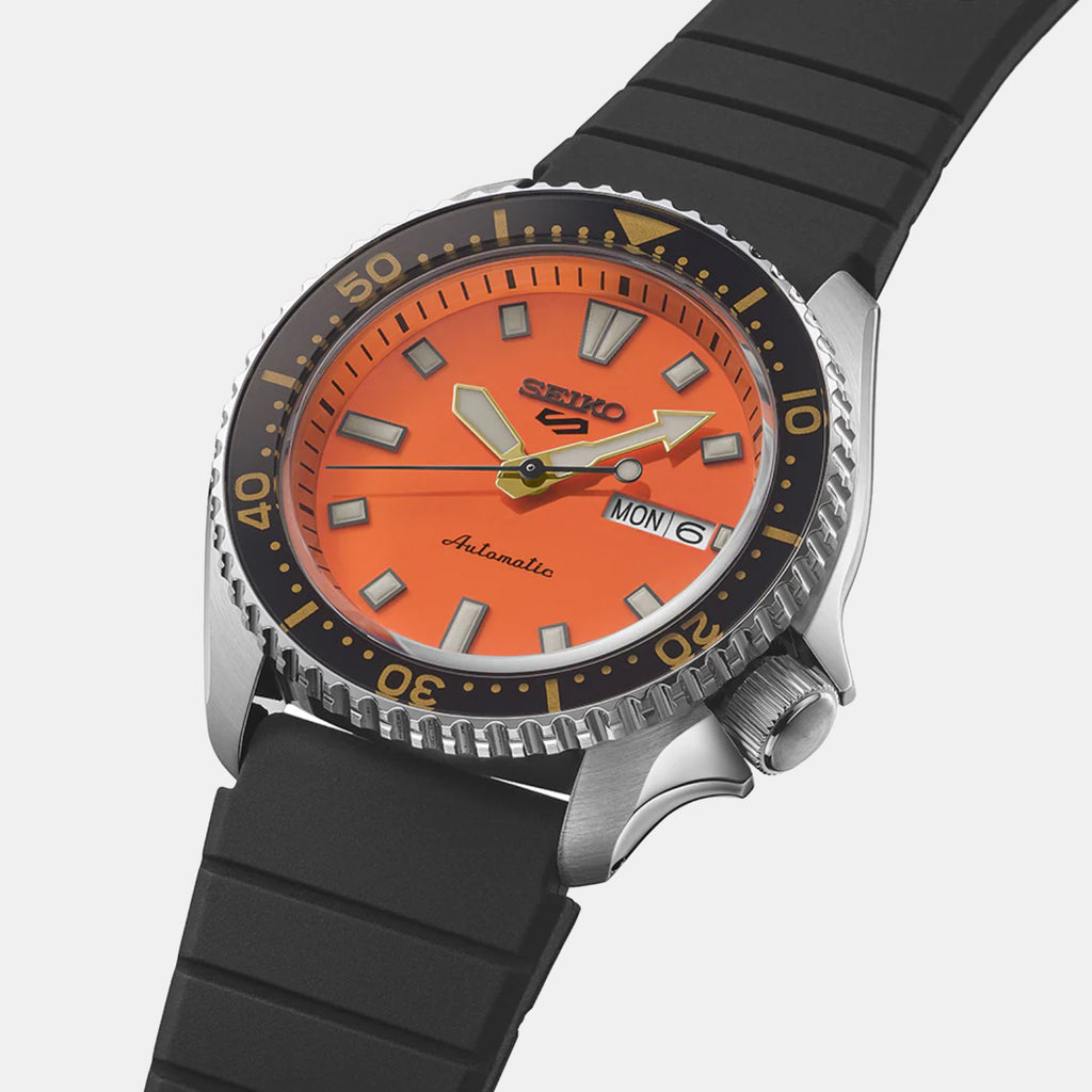 5 Sports Men Automatic Orange Dial Analog Silicone Watch SRPL89K1