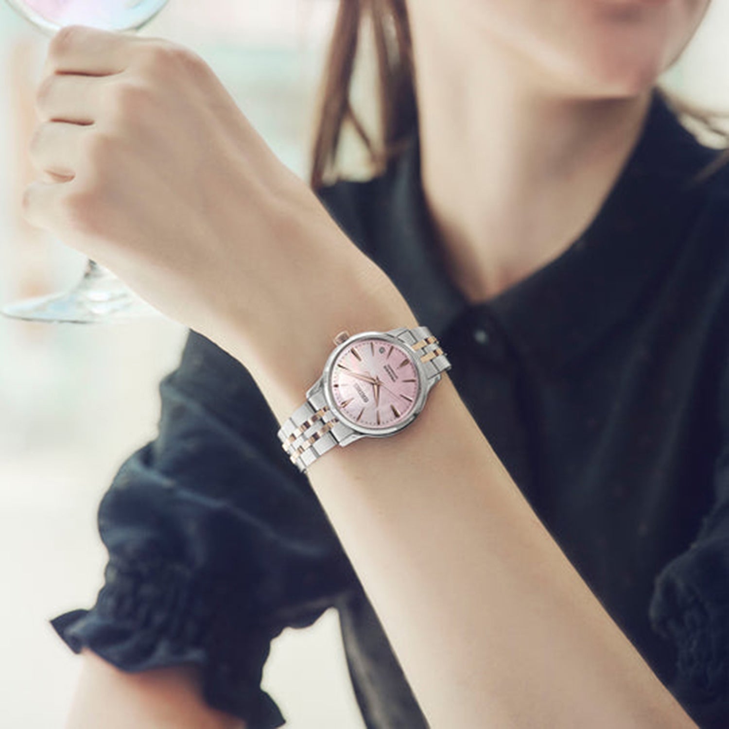 Women Automatic Pink Dial Analog Stainless Steel Watch SRPM06J1