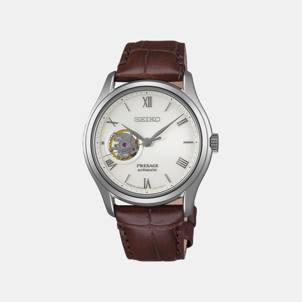 Presage Men Automatic White Dial Analog Leather Watch SSA413J1
