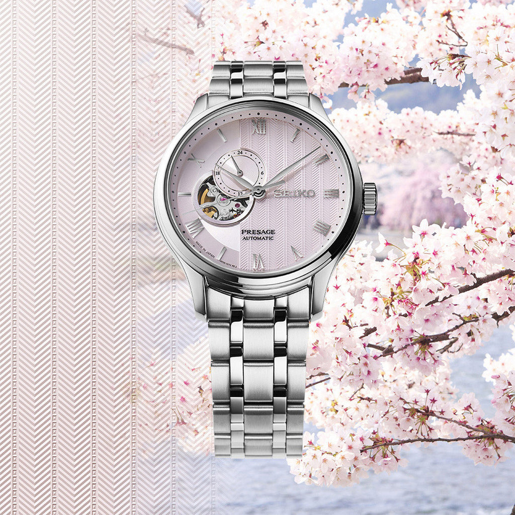Presage Zen Garden Kyoto Cherry Blossom Men Automatic Pink Dial Analog Stainless Steel Watch SSA465J1