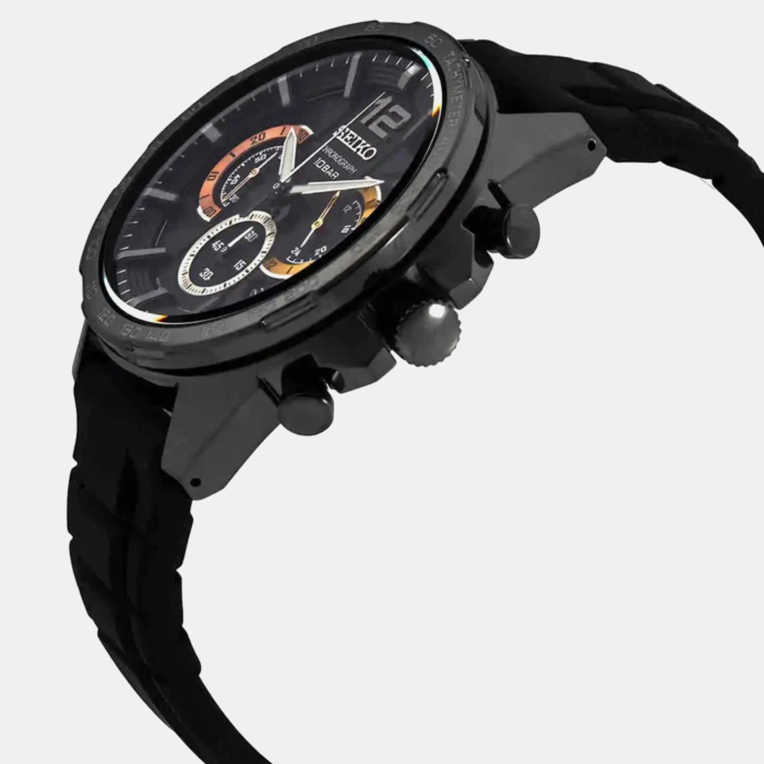 Men Quartz Black Dial Chronograph Silicone Watch SSB349P1