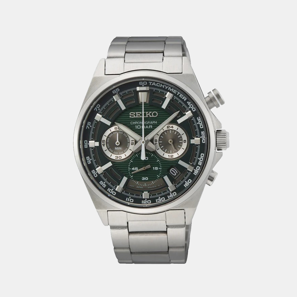 Dress Men Quartz Green Dial Chronograph Stainless Steel Watch SSB405P1