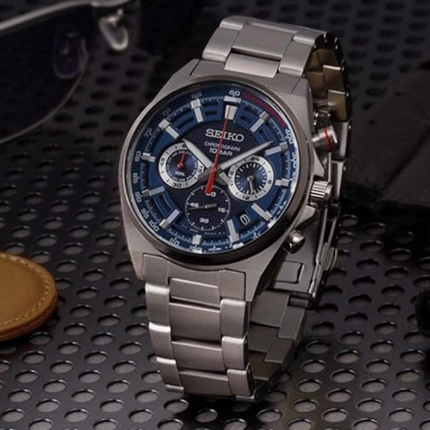 Dress Men Quartz Blue Dial Chronograph Stainless Steel Watch SSB407P1