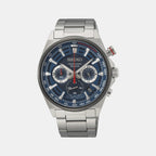 Dress Men Quartz Blue Dial Chronograph Stainless Steel Watch SSB407P1