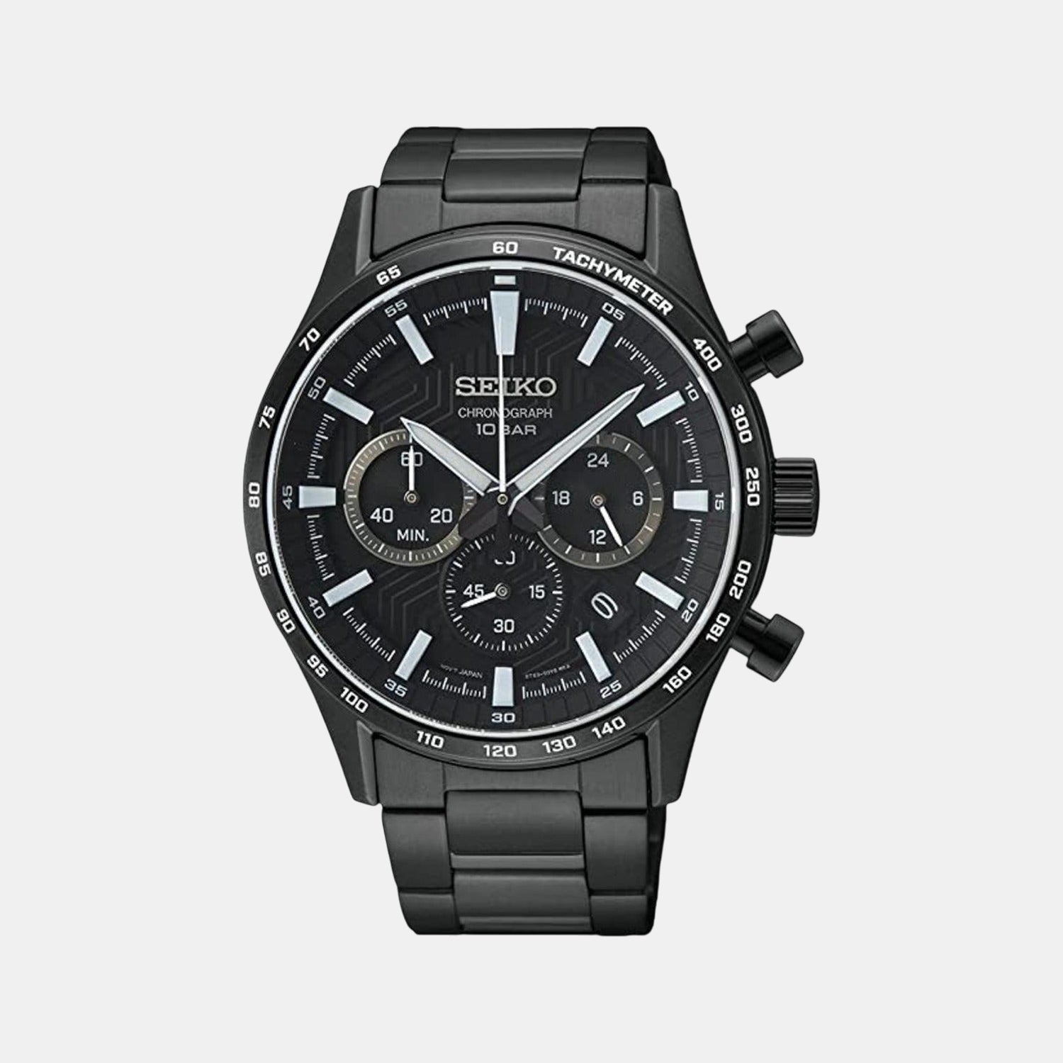 Sport Men Quartz Black Dial Chronograph Stainless Steel Watch SSB415P1