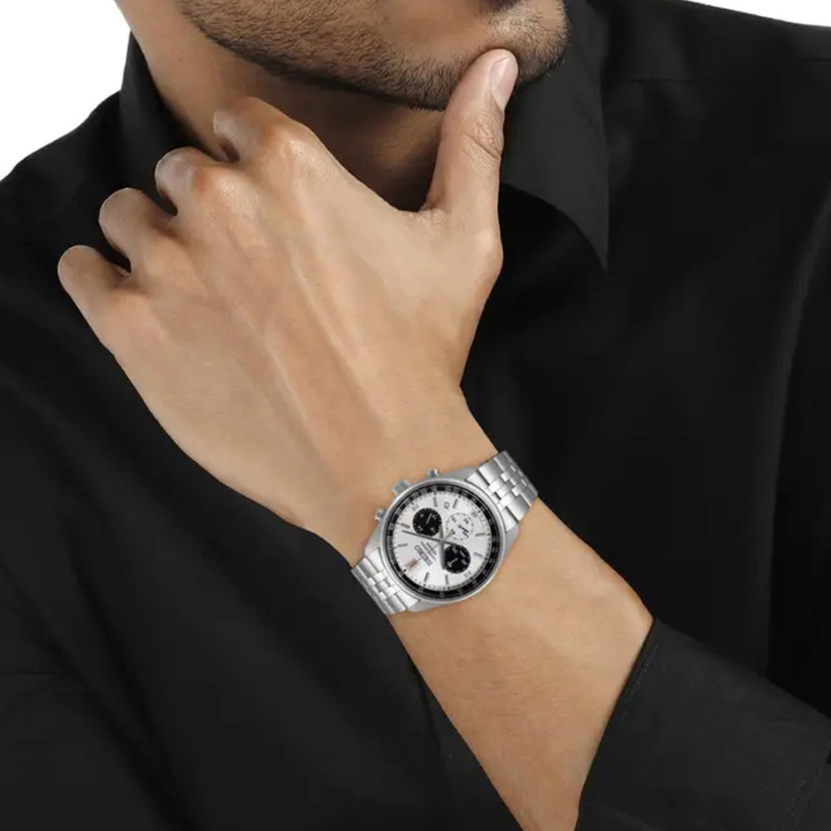 Dress Men Quartz White Dial Chronograph Stainless Steel Watch SSB425P1