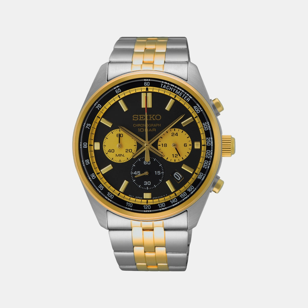 Dress Men Quartz Black Dial Chronograph Stainless Steel Watch SSB430P1