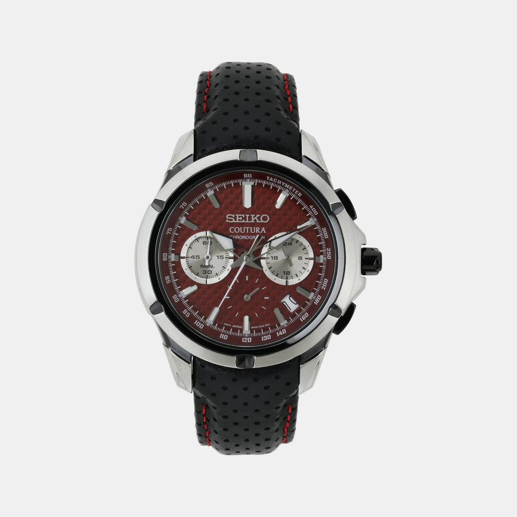 Coutura Men Quartz Red Dial Chronograph Leather Watch SSB435P9