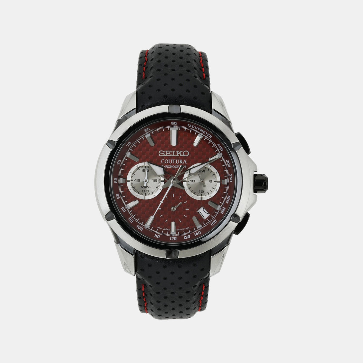 Coutura Men Quartz Red Dial Chronograph Leather Watch SSB435P9