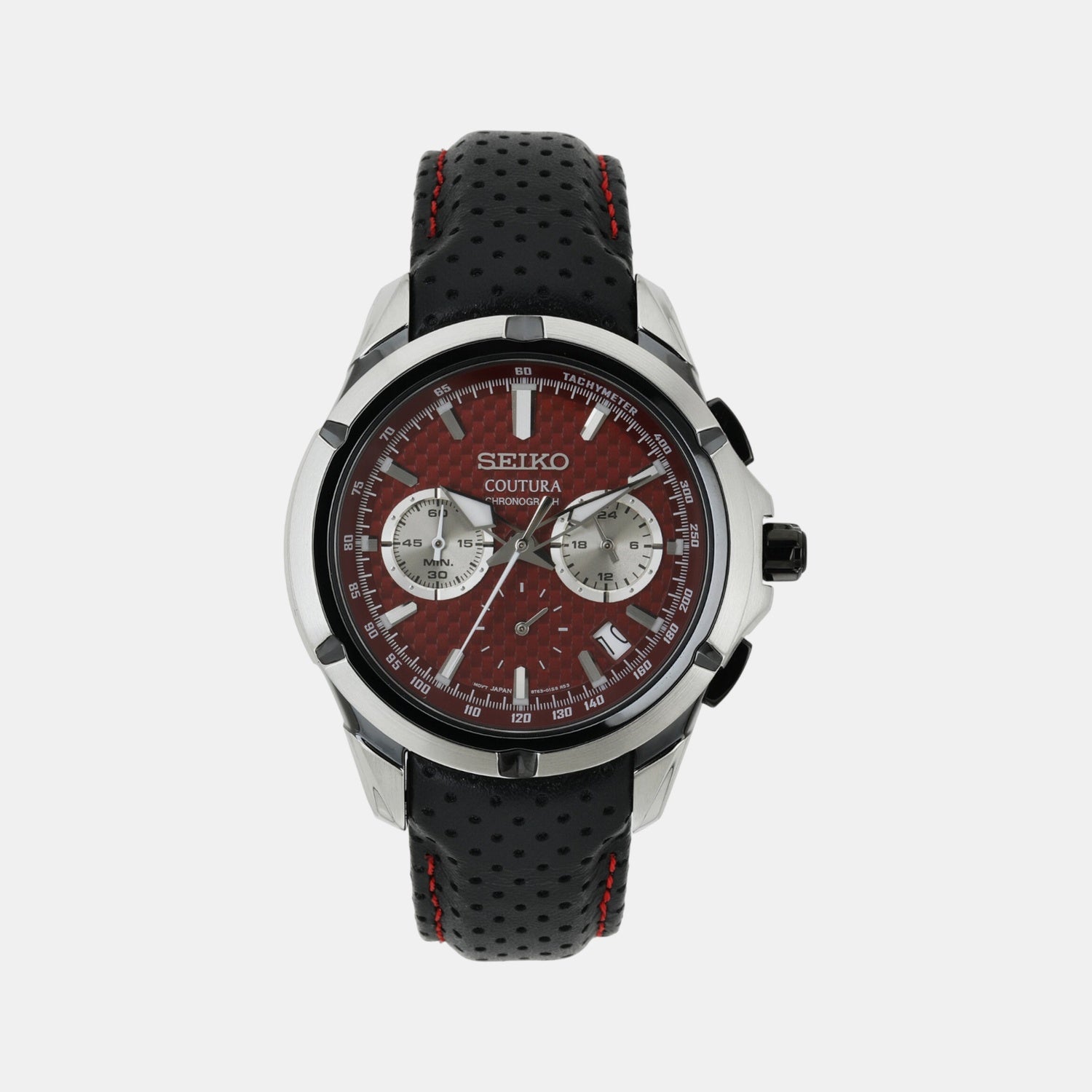 Coutura Men Quartz Red Dial Chronograph Leather Watch SSB435P9