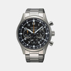 Dress Men Quartz Black Dial Chronograph Stainless Steel Watch SSB447P1