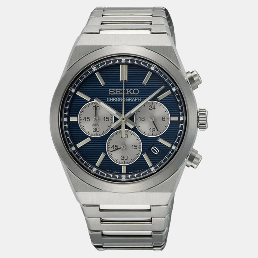 Dress Men Quartz Blue Dial Chronograph Stainless Steel Watch SSB453P1