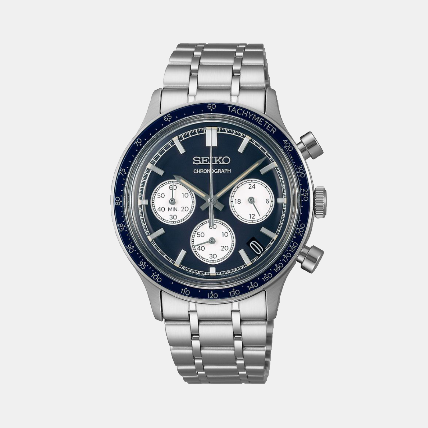 Seiko Men Quartz Blue Dial Chronograph Stainless Steel Watch SSB477P1