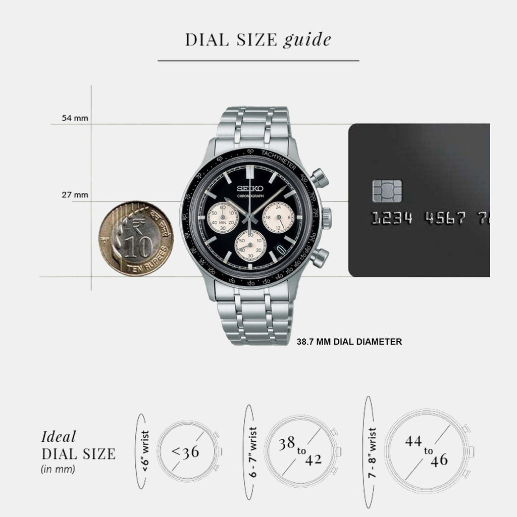 Men Quartz Black Dial Chronograph Stainless Steel Watch SSB479P1