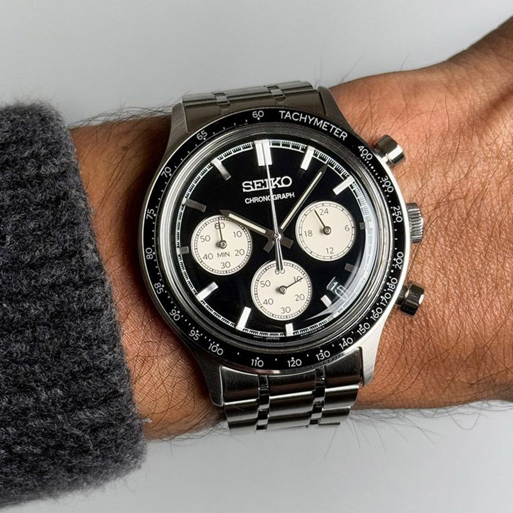 Men Quartz Black Dial Chronograph Stainless Steel Watch SSB479P1