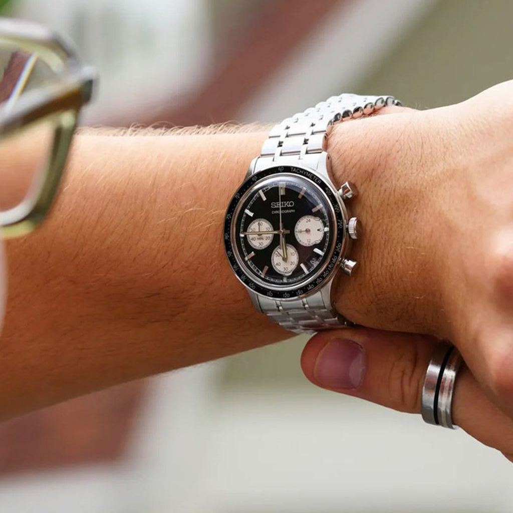 Men Quartz Black Dial Chronograph Stainless Steel Watch SSB479P1