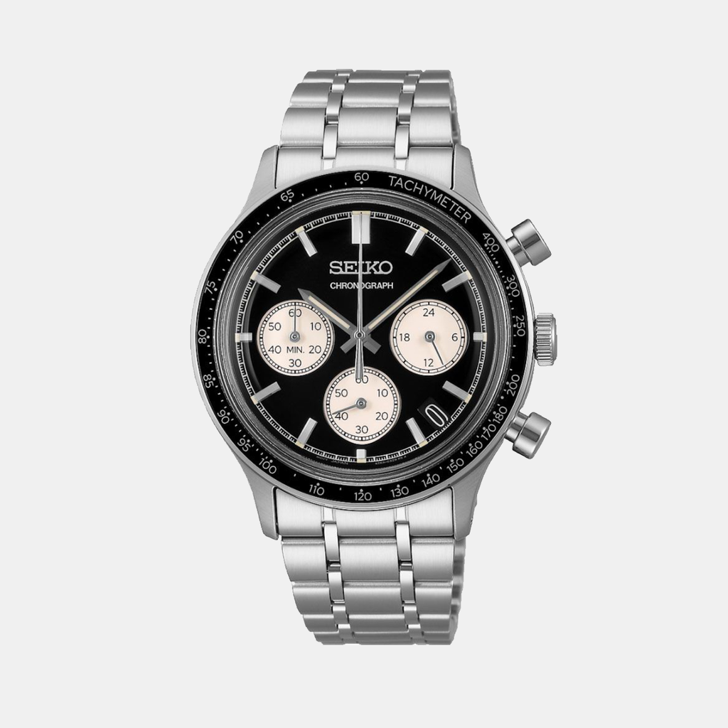 Men Quartz Black Dial Chronograph Stainless Steel Watch SSB479P1