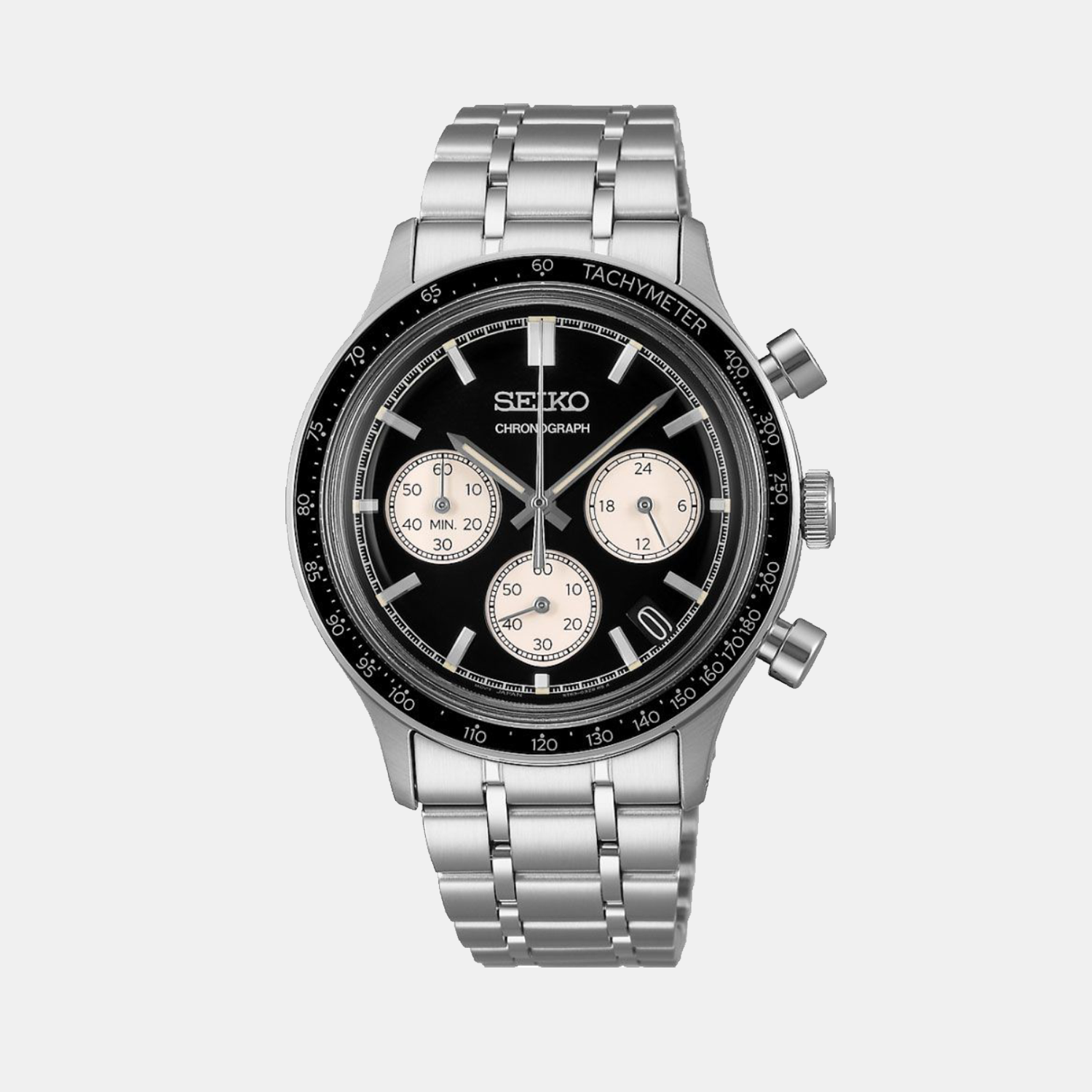 Men Quartz Black Dial Chronograph Stainless Steel Watch SSB479P1