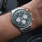 Men Quartz Green Dial Chronograph Stainless Steel Watch SSB481P1