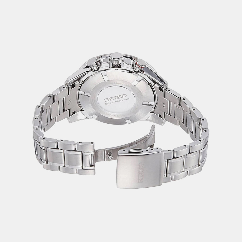Seiko Sportura Men Quartz Black Dial Chronograph Stainless Steel Watch SSC357P1