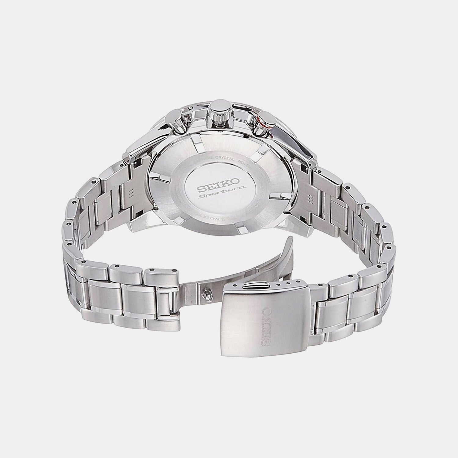 Seiko Sportura Men Quartz Black Dial Chronograph Stainless Steel Watch SSC357P1