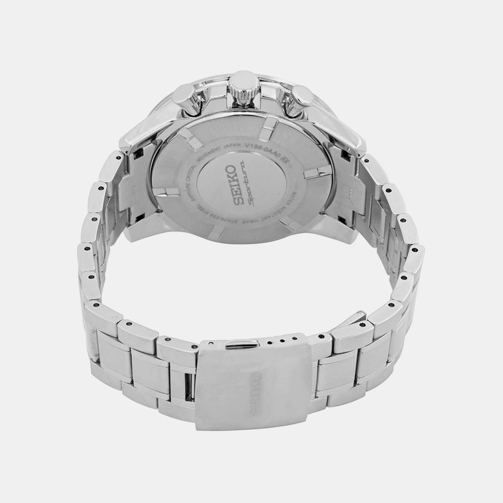 Seiko Sportura Men Quartz Black Dial Chronograph Stainless Steel Watch SSC357P1