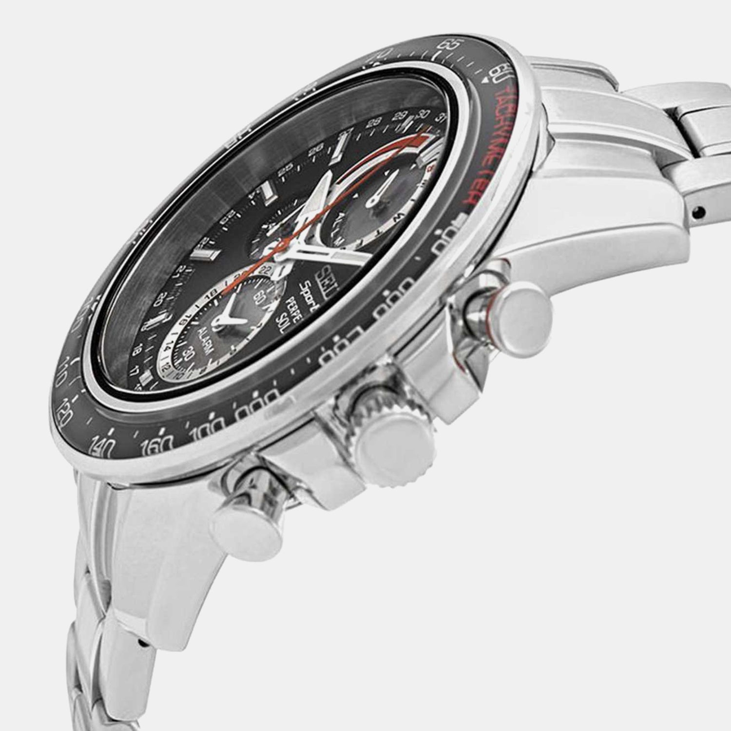 Seiko Sportura Men Quartz Black Dial Chronograph Stainless Steel Watch SSC357P1