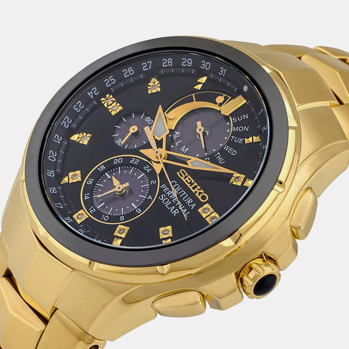 Coutura Men Solar Black Dial Chronograph Stainless Steel Watch SSC572P1