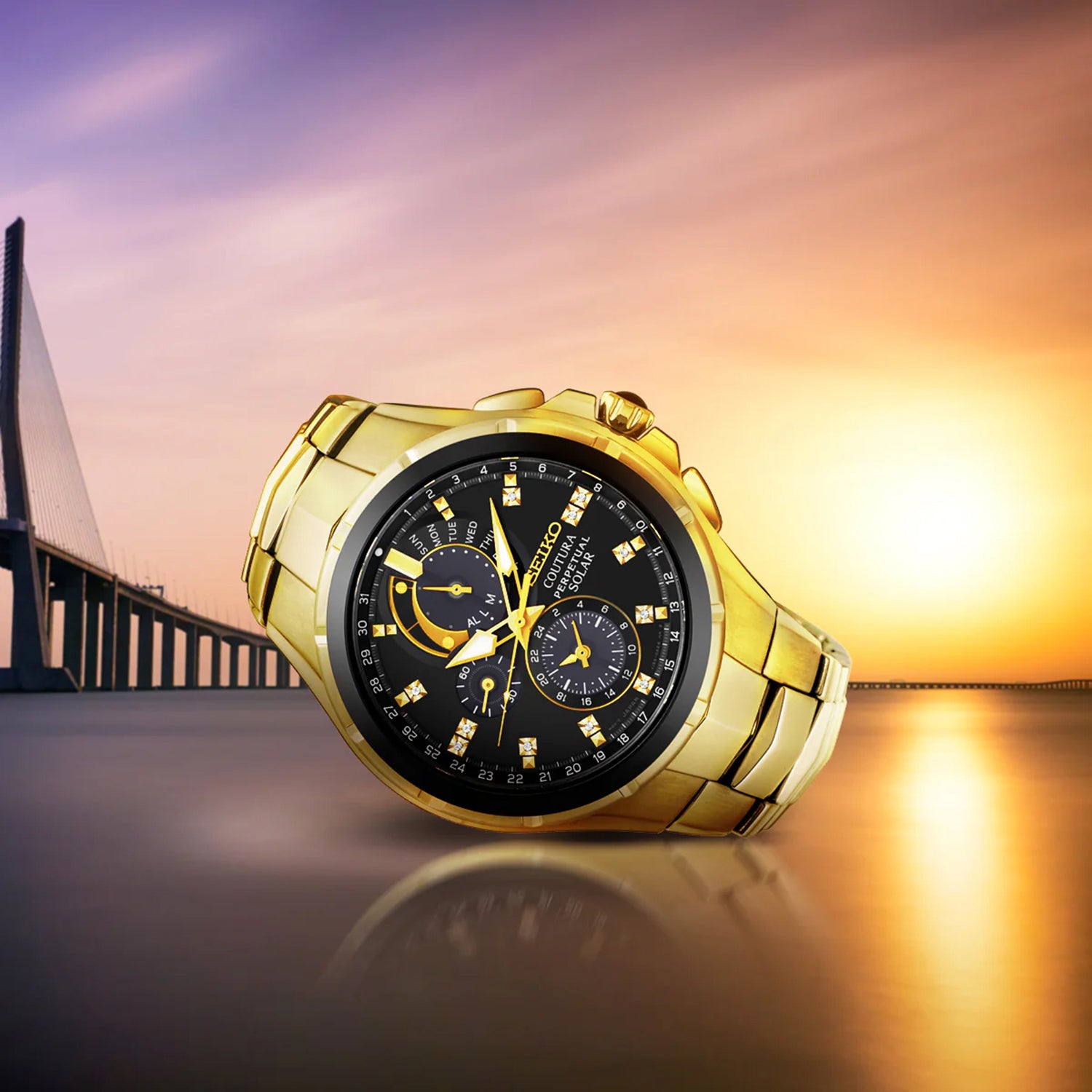 Coutura Men Solar Black Dial Chronograph Stainless Steel Watch SSC572P1
