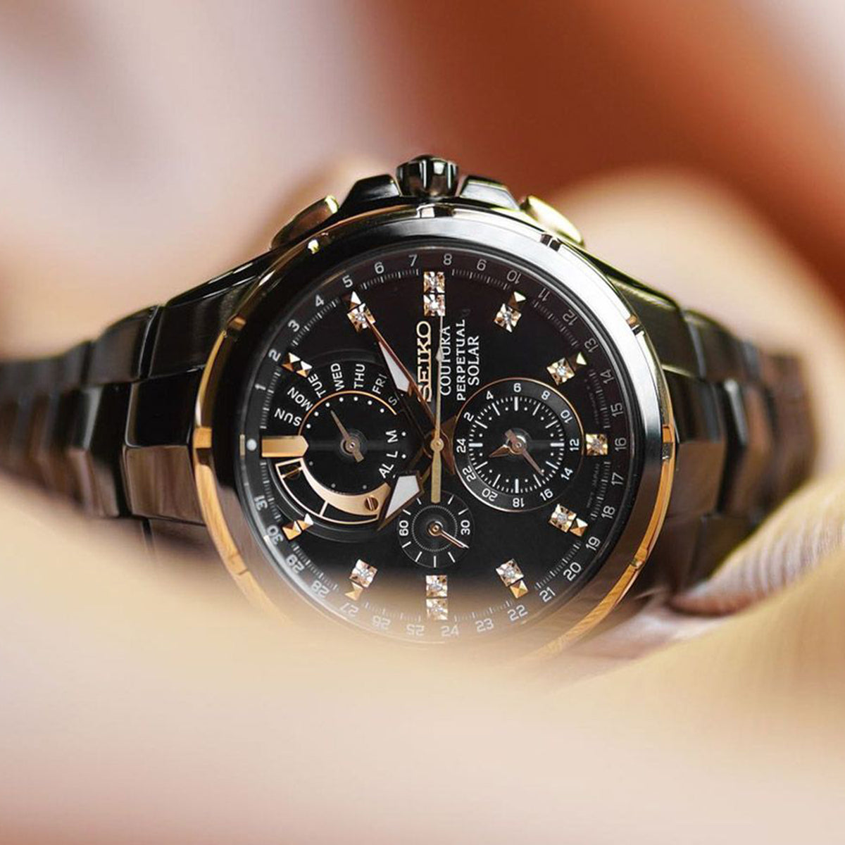 Coutura Men Solar Black Dial Chronograph Stainless Steel Watch SSC573P1