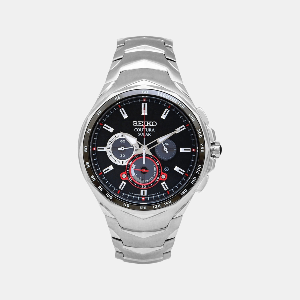 Coutura Men Solar Black Dial Chronograph Stainless Steel Watch SSC743P9
