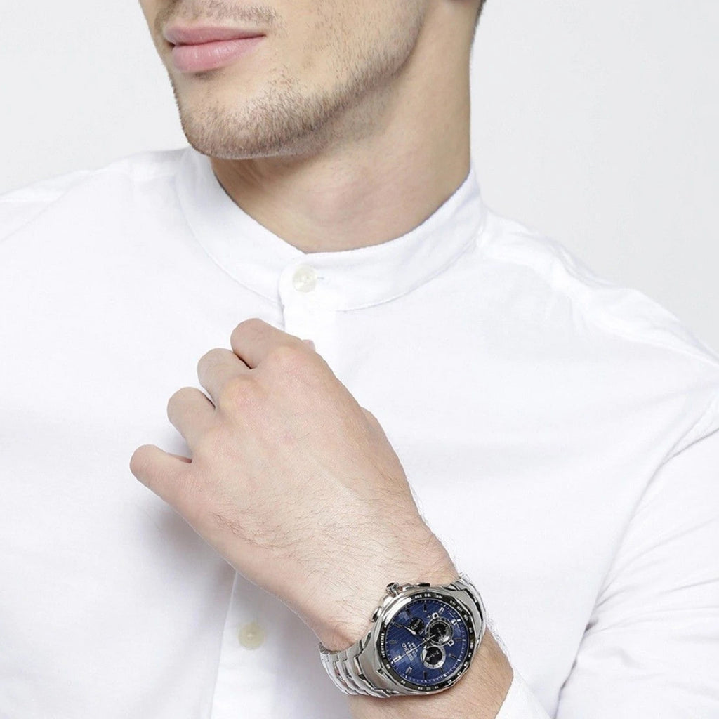 Coutura Men Solar Blue Dial Chronograph Stainless Steel Watch SSC749P1