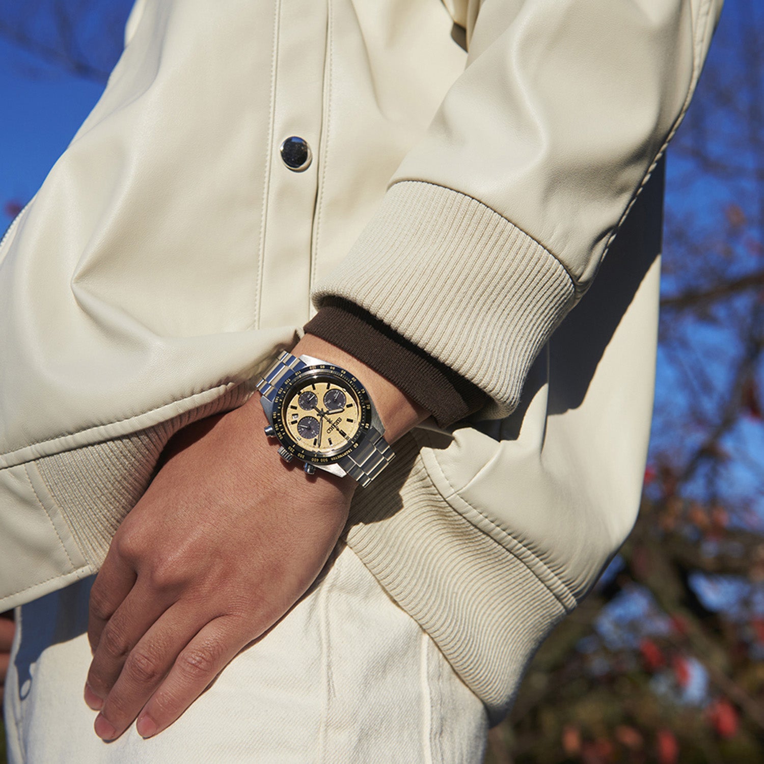 Prospex Men Solar Beige Dial Chronograph Stainless Steel Watch SSC817P1