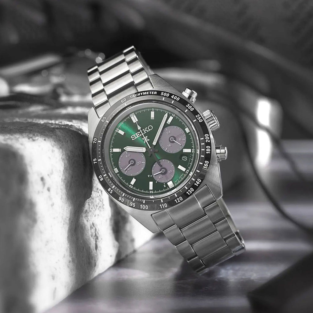 Prospex Men Solar Green Dial Chronograph Stainless Steel Watch SSC933P1