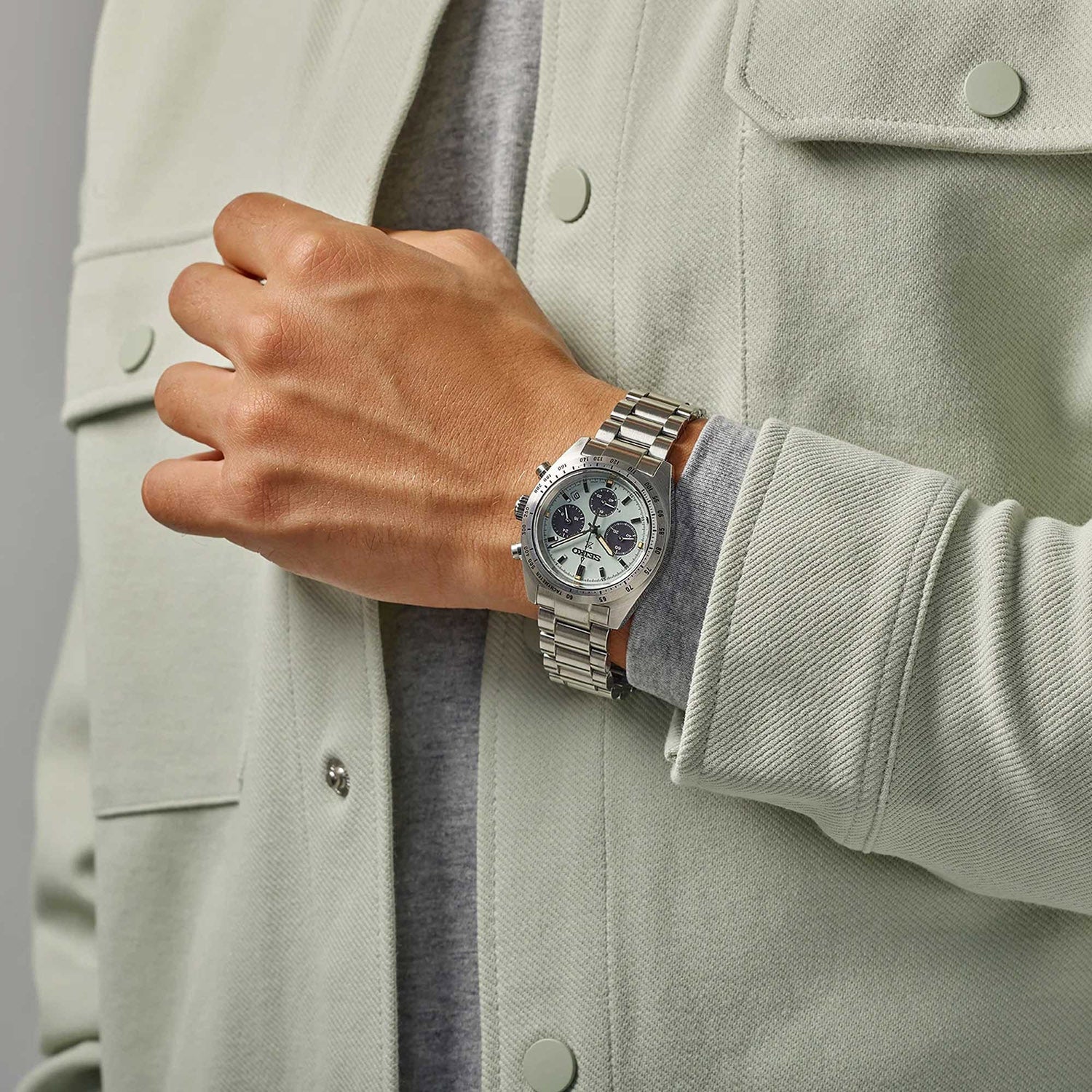 Prospex Men Solar Green Dial Chronograph Stainless Steel Watch SSC965P1