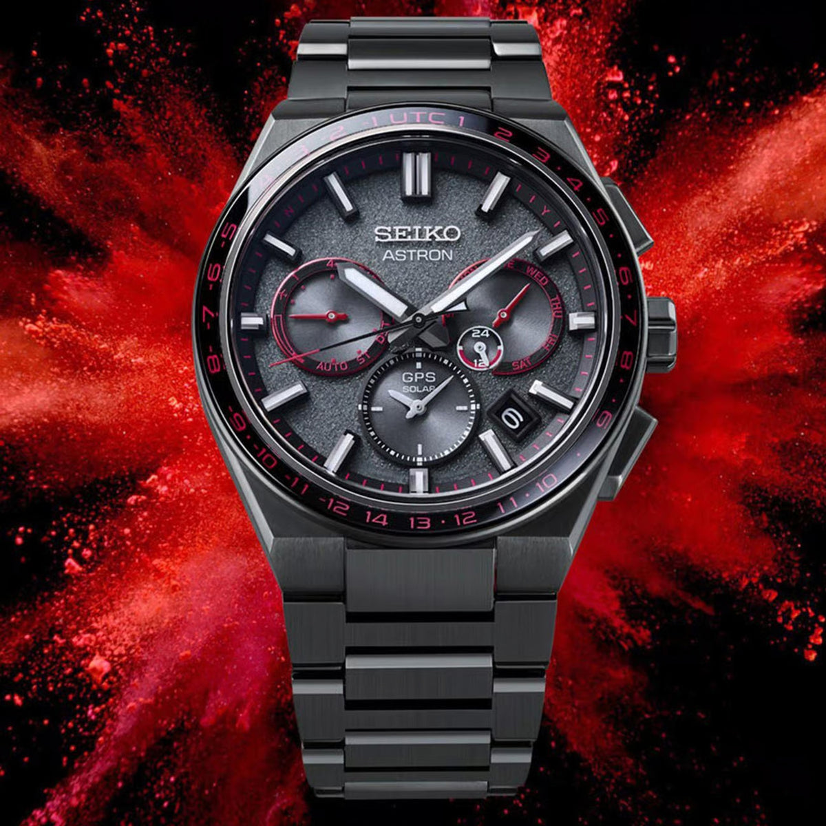 Astron Men Solar Black Dial Chronograph Stainless Steel Watch SSH137J1