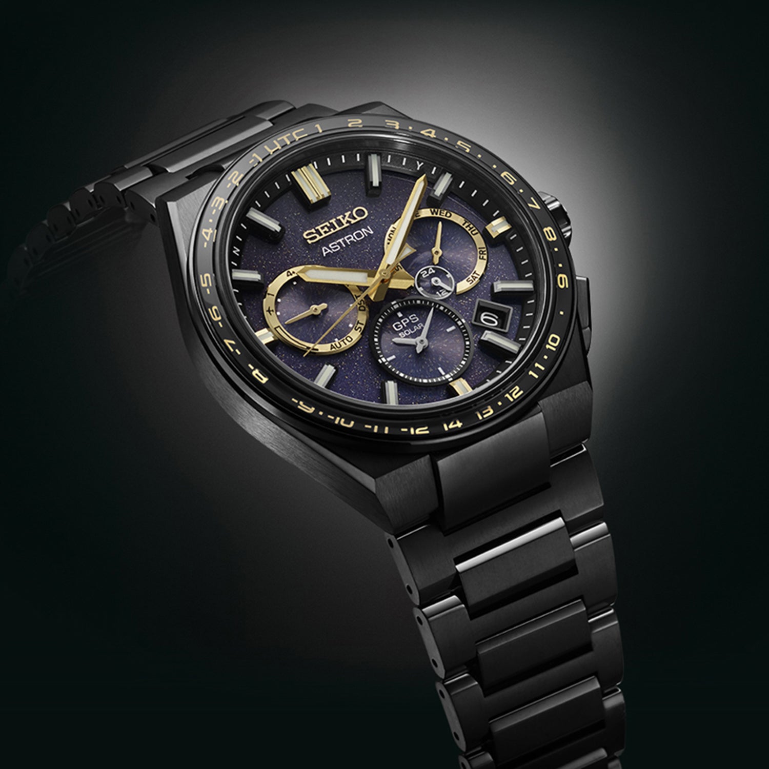 Astron Men Solar Sparkling Blue Dial Chronograph Stainless Steel Watch SSH145J1