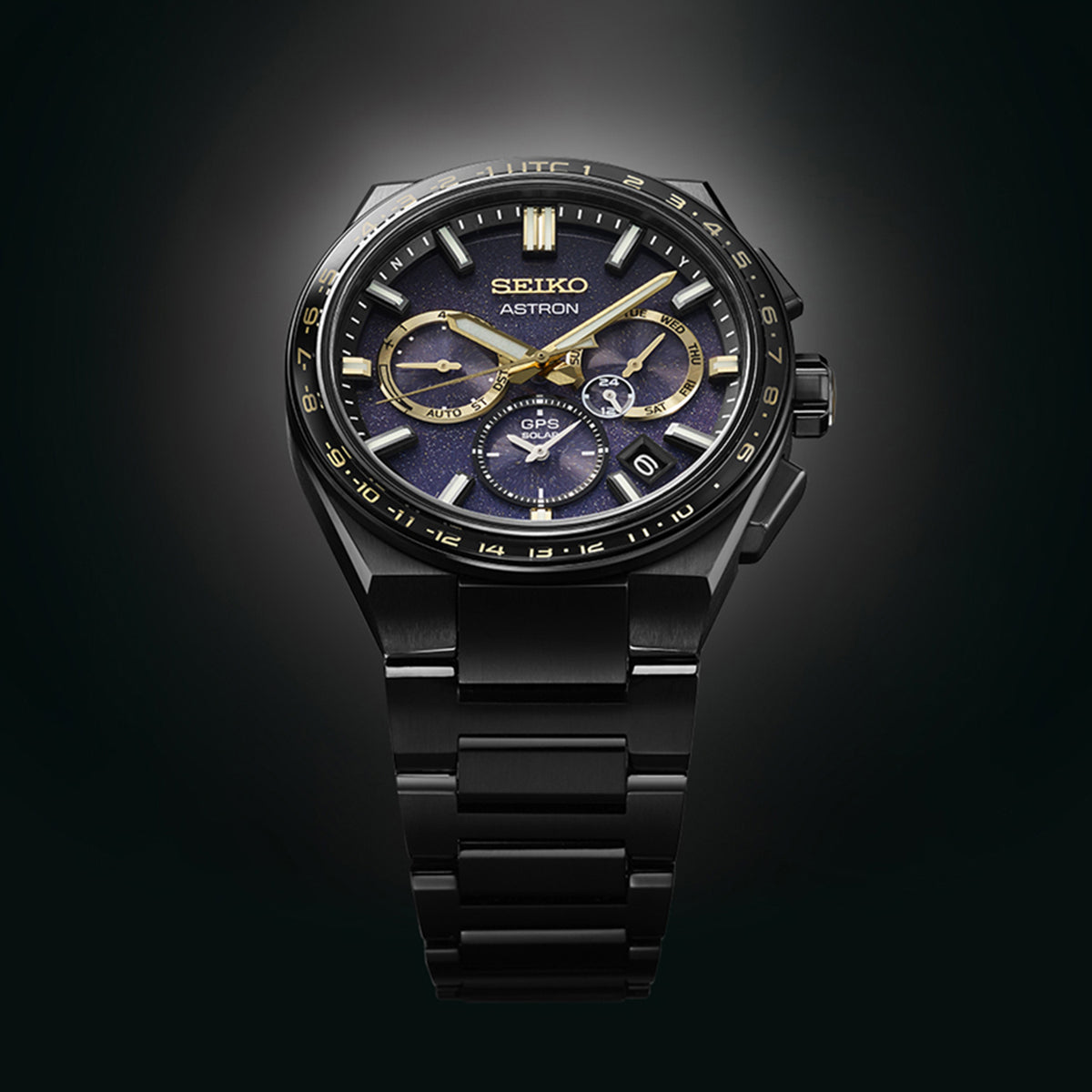 Astron Men Solar Black Dial Chronograph Stainless Steel Watch SSH145J1